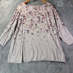 Pure J Jill Womens Tunic Top M Gray Floral Print Long Sleeve Relaxed Fit Boho